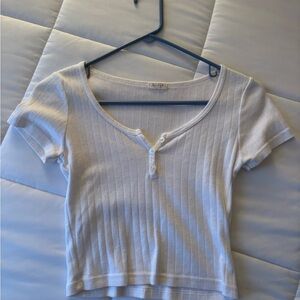 JOHN GALT/ BRANDY MELVILLE White Ribbed Button-Up Crop Top